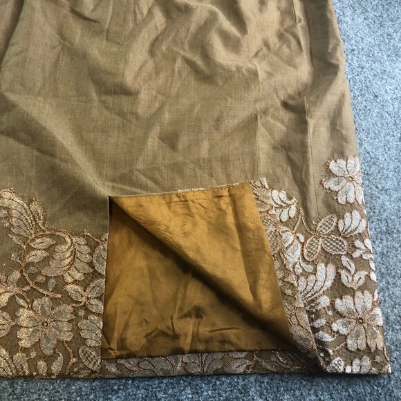 Lela Rose 100% Wool Skirt Womens 4 Brown Floral Lace A Line Lagenlook Minimalist - Picture 8 of 11